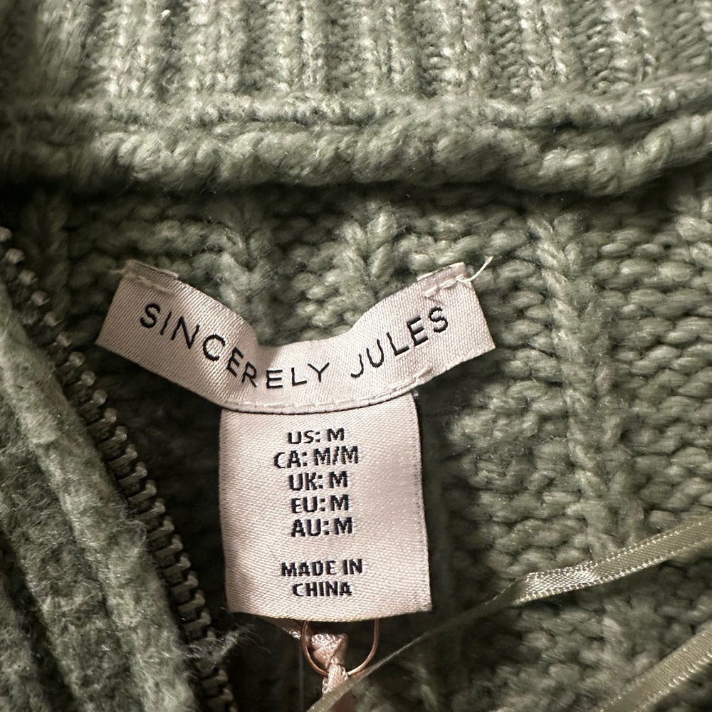 Sincerly Jules Sage Green Cable Knit Quarter-Zip Pullover - Picture 2 of 4